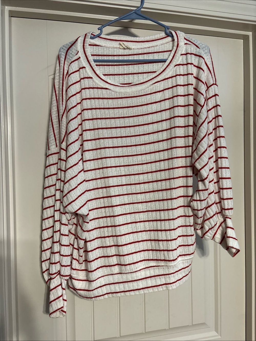 Peach Love California White Knit Top with Red Stripes
